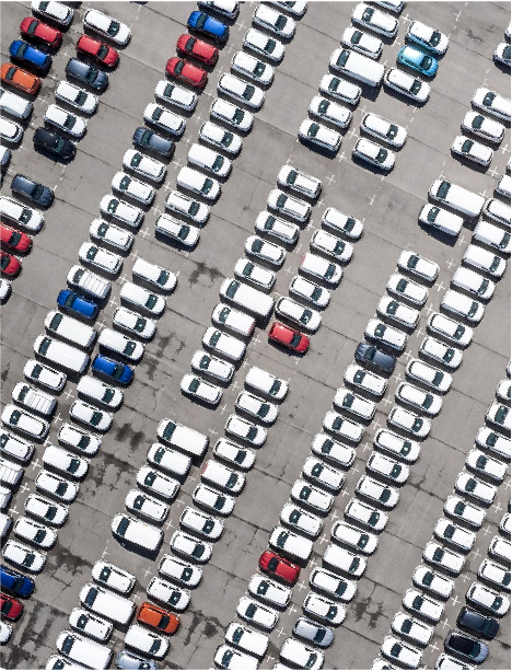 Aerial view of a vehicle lot with Total Vehicle Passport coverage