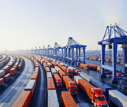 Trucking terminal with containers and carriers