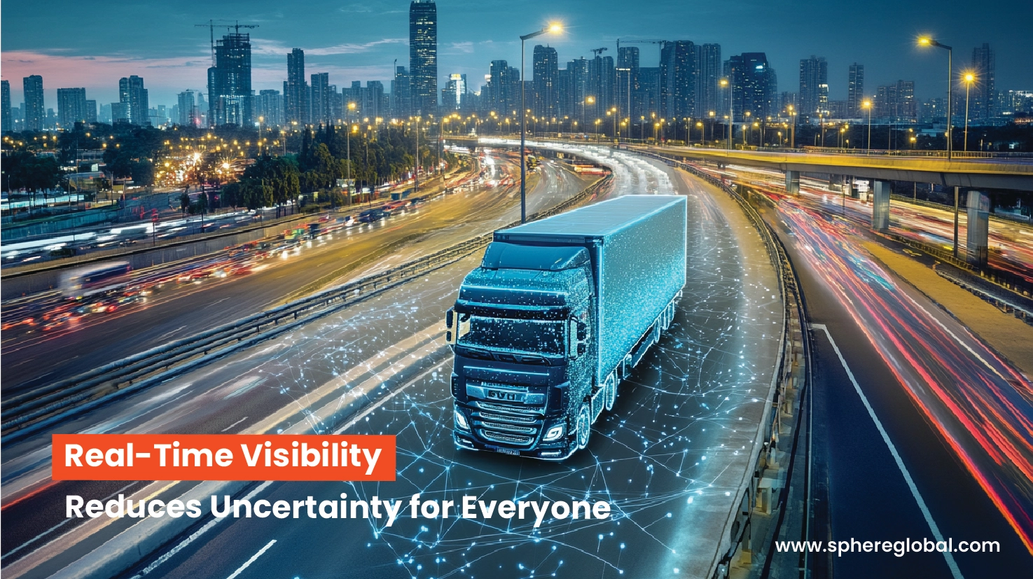Highway fleet traffic at night with connected logistics visibility