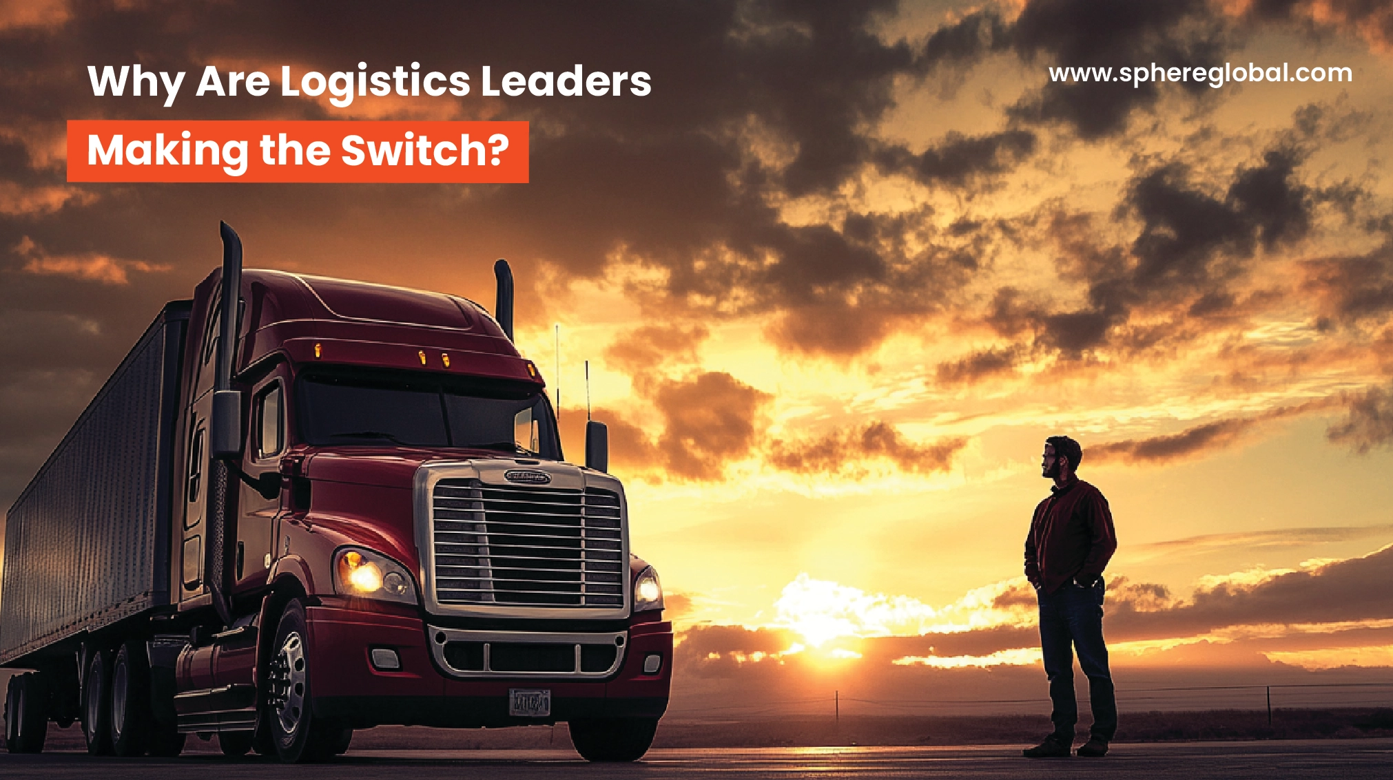 Logistics leader reviewing fleet operations at sunset beside a commercial truck